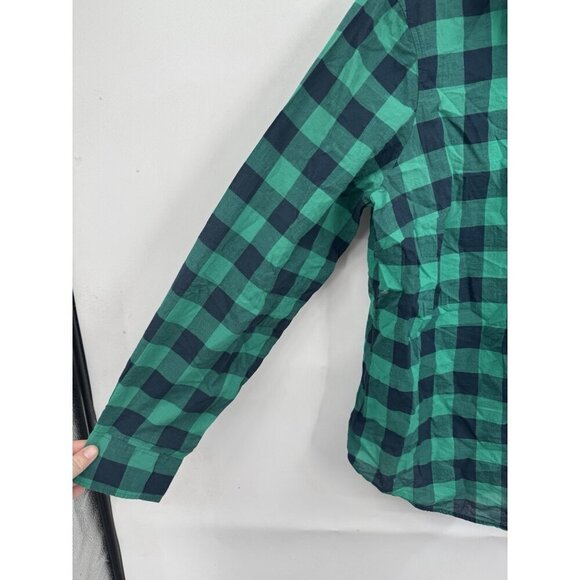 J.Crew Mercantile Plaid Button Top Women XL Green Long Sleeve Lightweight Preppy - Picture 9 of 9